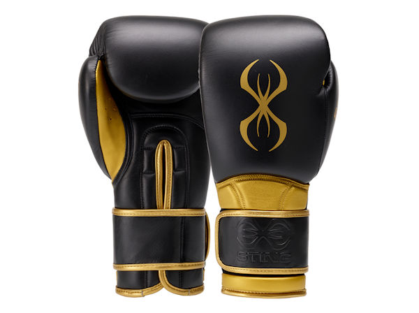 Sting Boxing Viper X Leather Sparring Gloves Black Gold Velcro